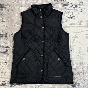 Eddie Bauer Sport Shop Womans Size TM Medium Black Quilted Lined Vest